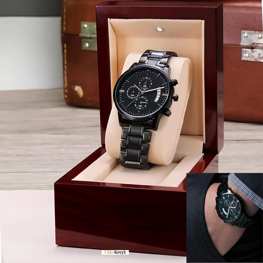🕒 To My Son Black Chronograph Watch | Pre-Engraved with Mom’s Message “Be You”.