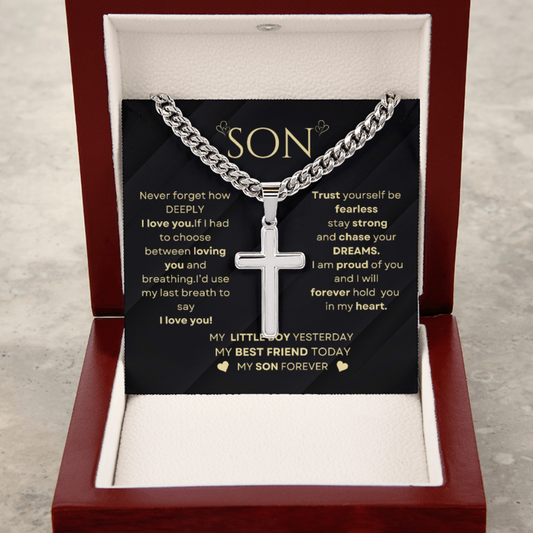 To My Son – From Mom | Cuban Link Chain with Artisan Cross