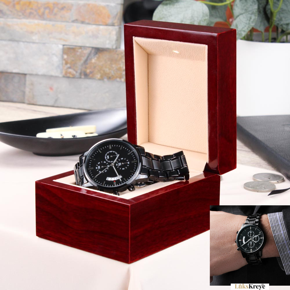 To My Son – Black Chronograph Watch | “Just Do Your Best” Engraved Edition