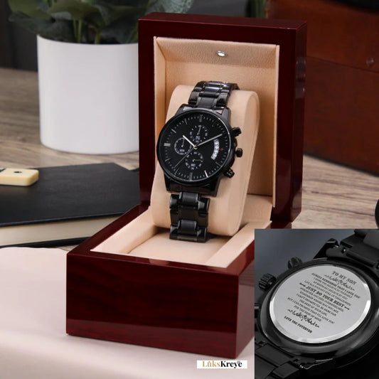 To My Son – Black Chronograph Watch | “Just Do Your Best” Engraved Edition