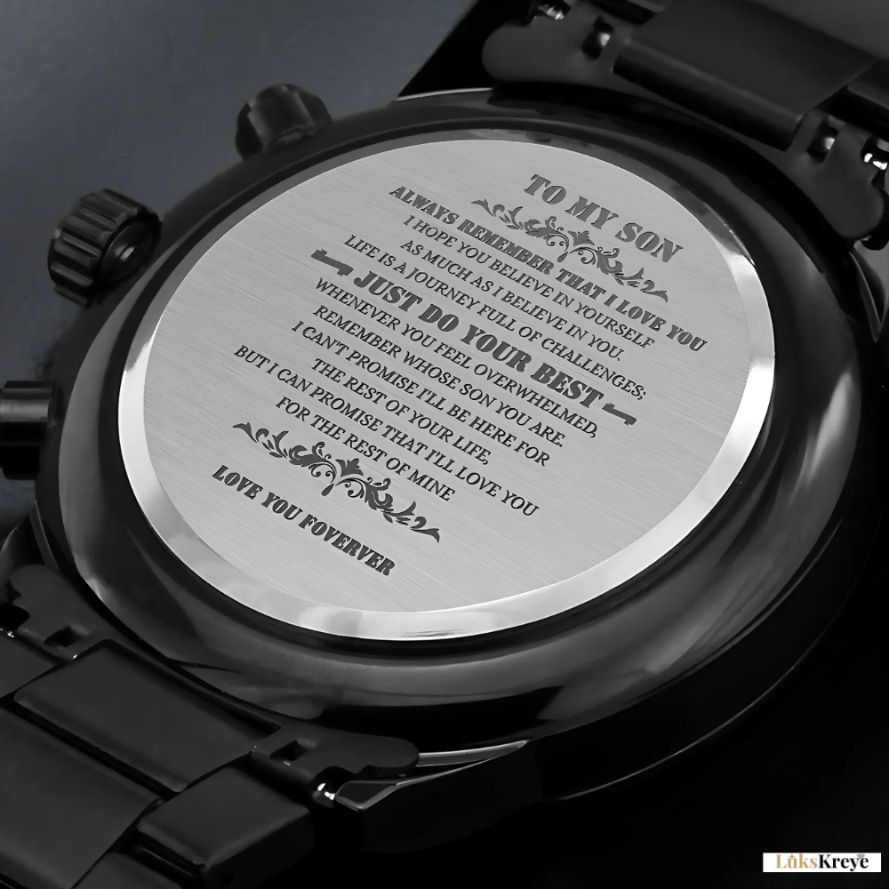 To My Son – Black Chronograph Watch | “Just Do Your Best” Engraved Edition