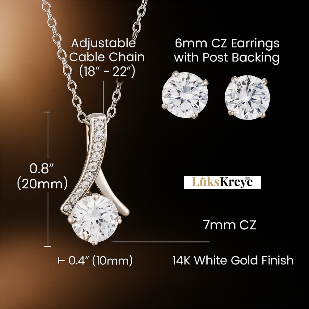 Alluring Beauty Necklace & Cubic Zirconia Earring Set – Gift for Your Queen Mom