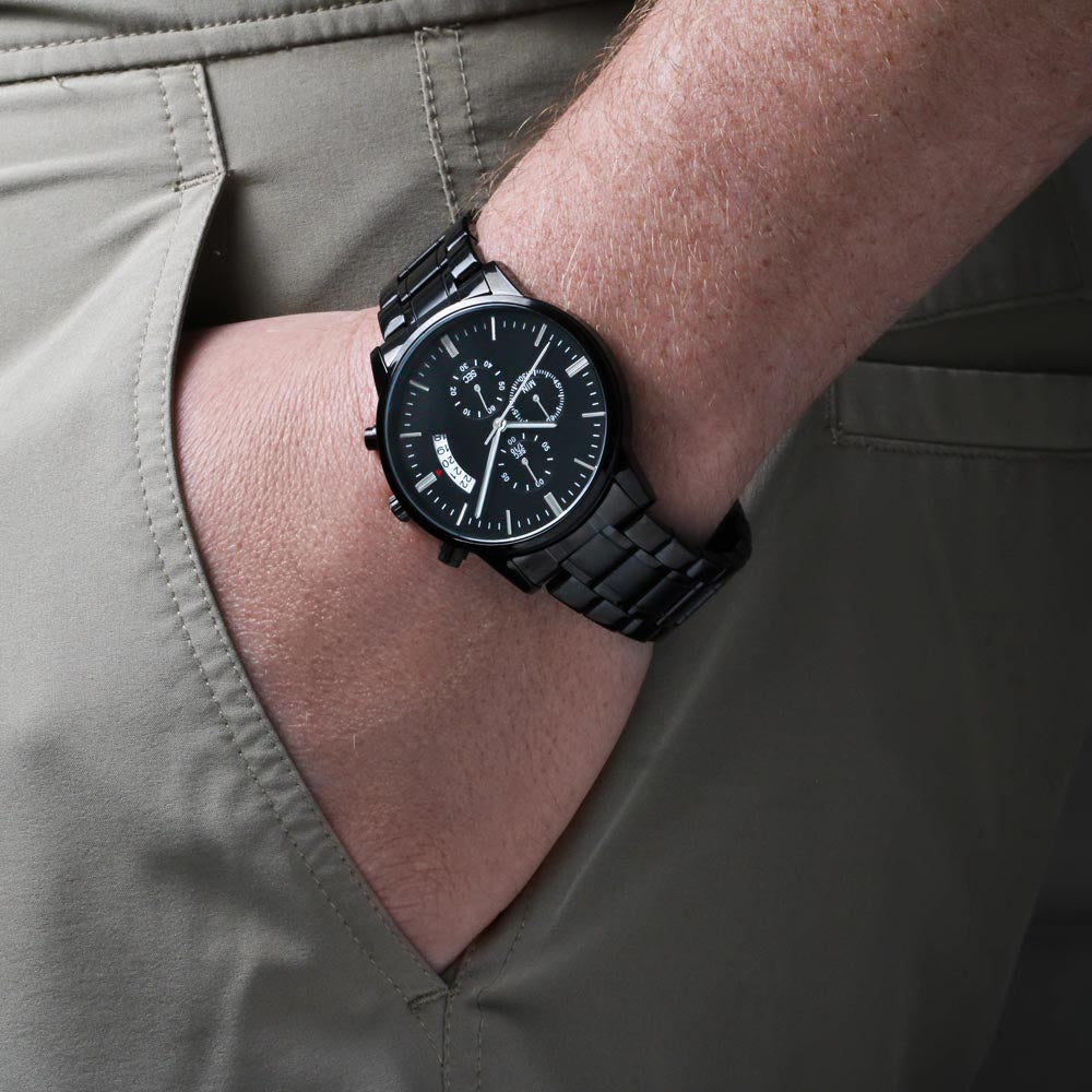 To My Son – Black Chronograph Watch | “Just Do Your Best” Engraved Edition