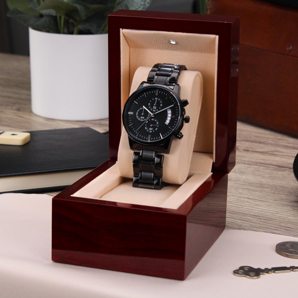 To My Son – Black Chronograph Watch | “Just Do Your Best” Engraved Edition