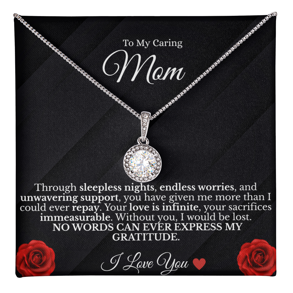 To My Caring Mom – Sparkling Eternal Love Necklace (14K White Gold Finish)