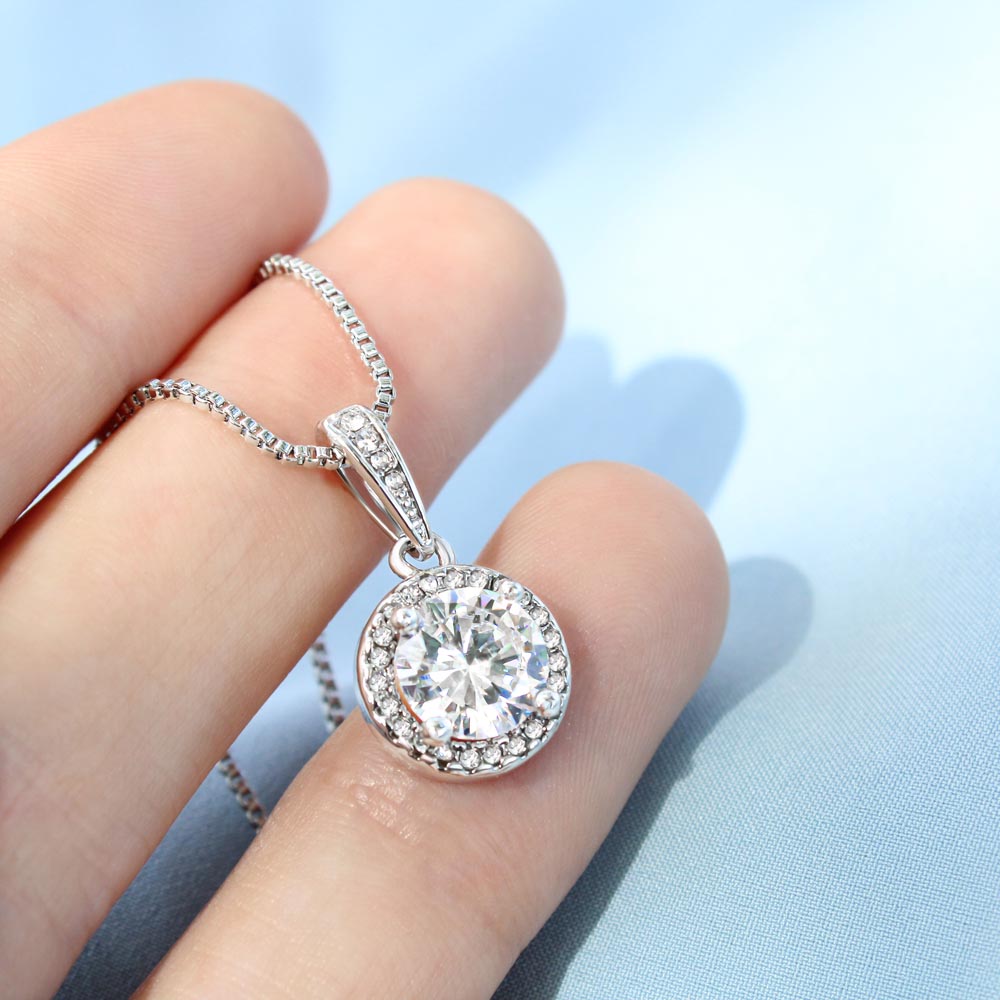 To My Caring Mom – Sparkling Eternal Love Necklace (14K White Gold Finish)