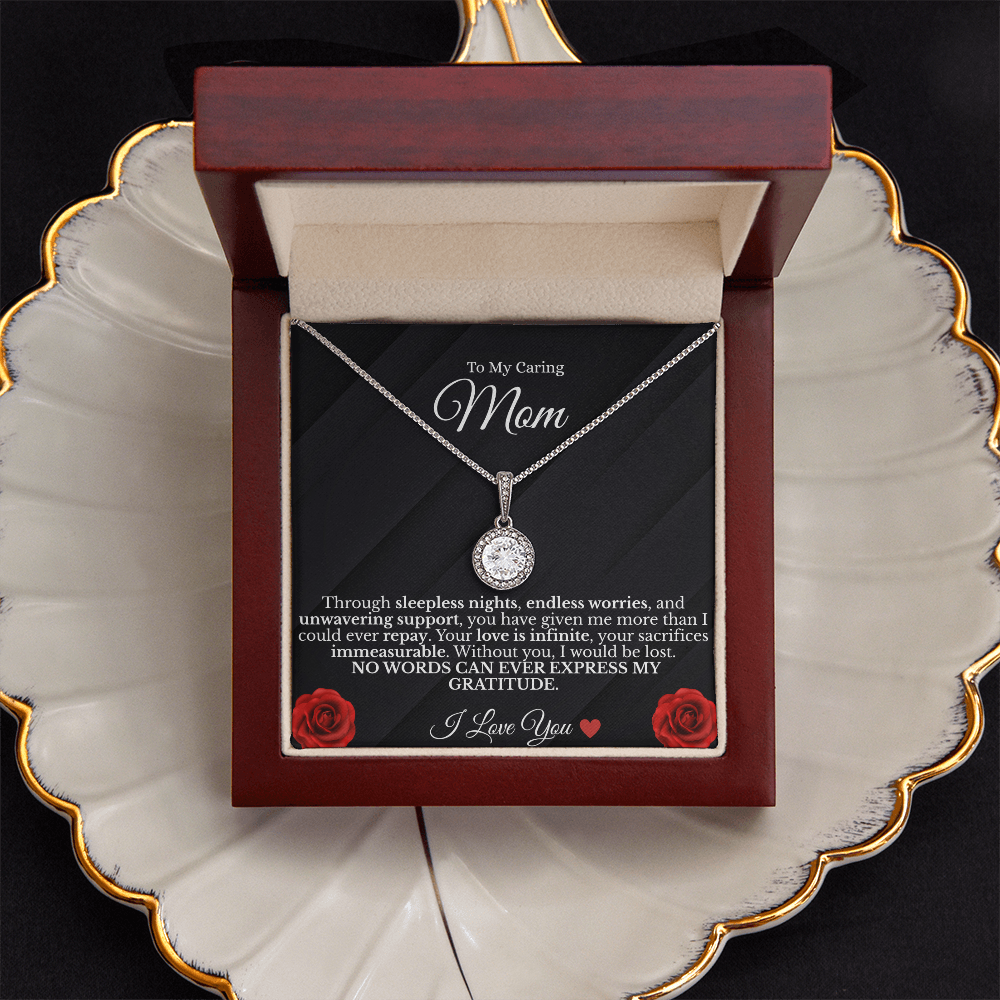 To My Caring Mom – Sparkling Eternal Love Necklace (14K White Gold Finish)