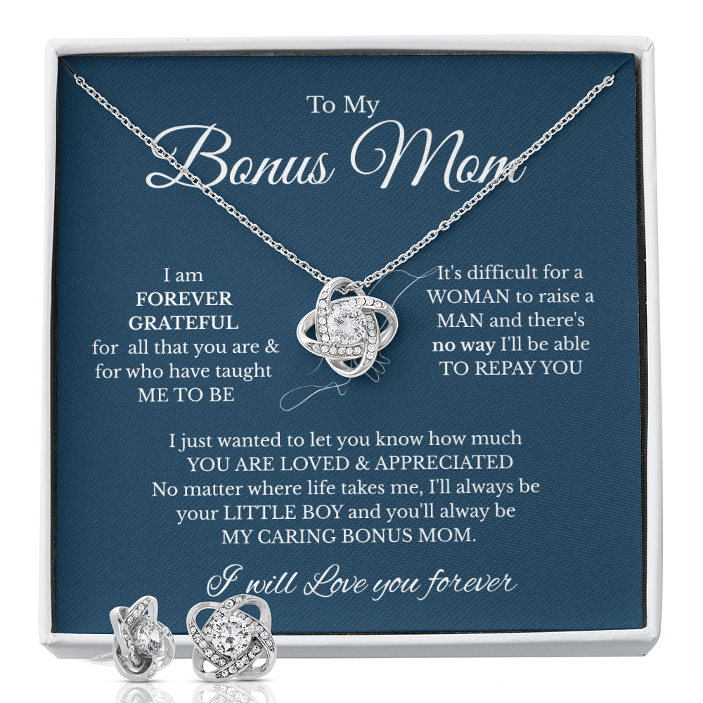 YOU ARE LOVED & APPRECIATED – Forever Grateful Love Knot Earring & Necklace Set for Bonus Mom | Free Shipping