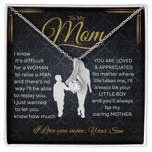 To My Mom Alluring Beauty Necklace with“I’ll Always Be Your Little Boy”Message and Free LED Gift Box