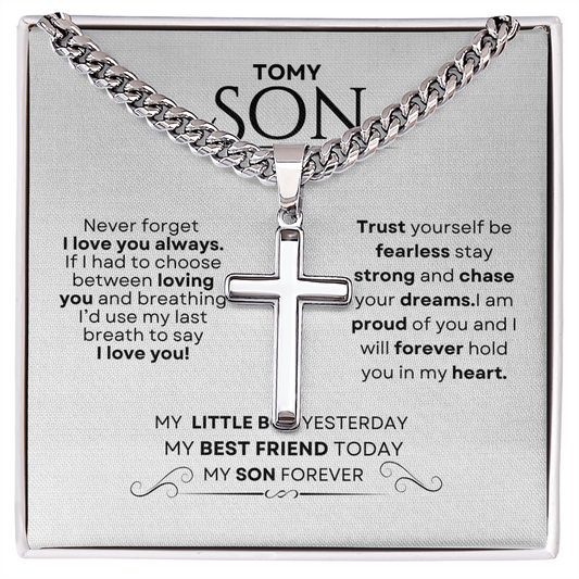 To My Son – Cuban Link Chain with Artisan Cross Necklace