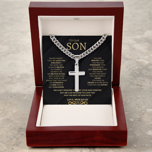 To Our Son – From Mom & Dad | Cuban Link Chain with Cross Pendant