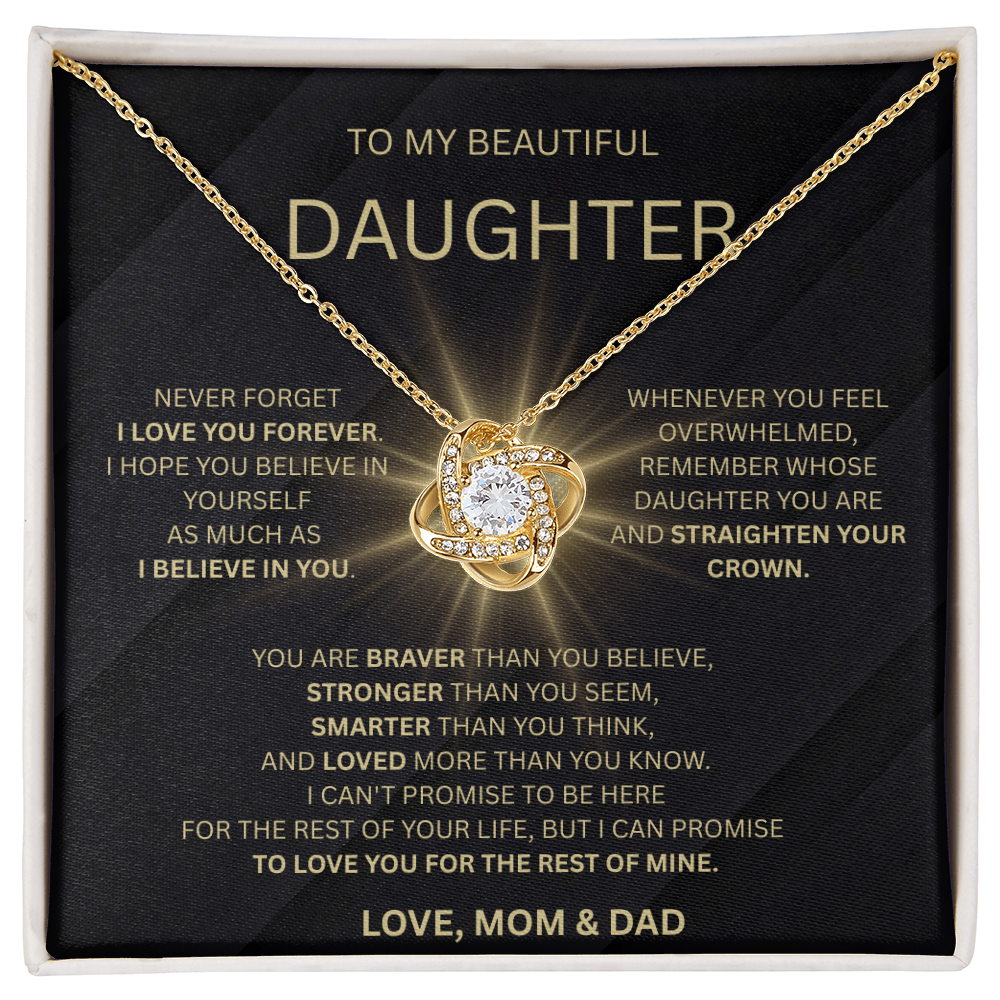 👑 To My Beautiful Daughter – Love, Mom & Dad | Love Knot Necklace