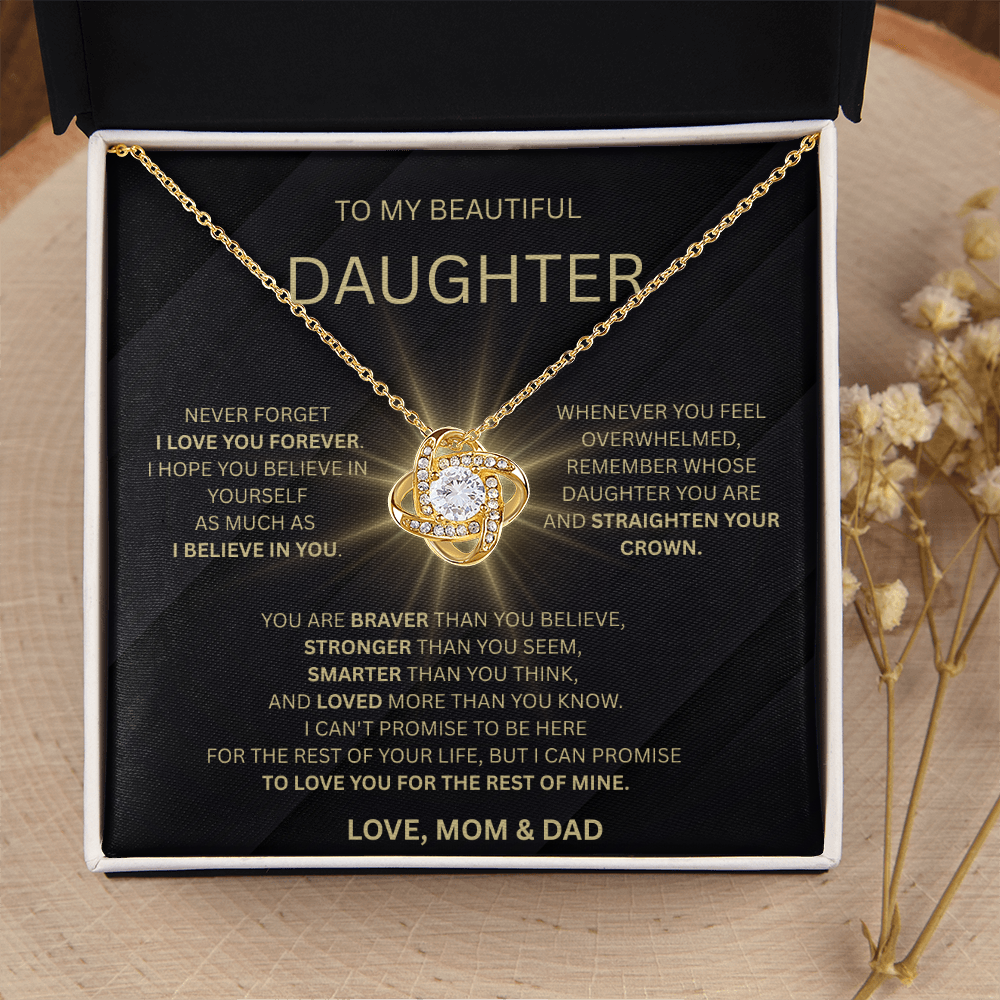 👑 To My Beautiful Daughter – Love, Mom & Dad | Love Knot Necklace