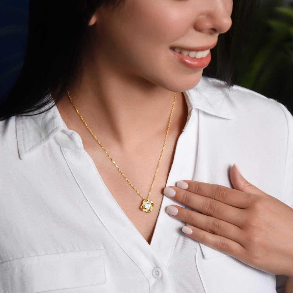 Forever My Caring Mother – Love Knot Necklace from Son| Best Jewelry Gift For Mom| Free LED Gift Box