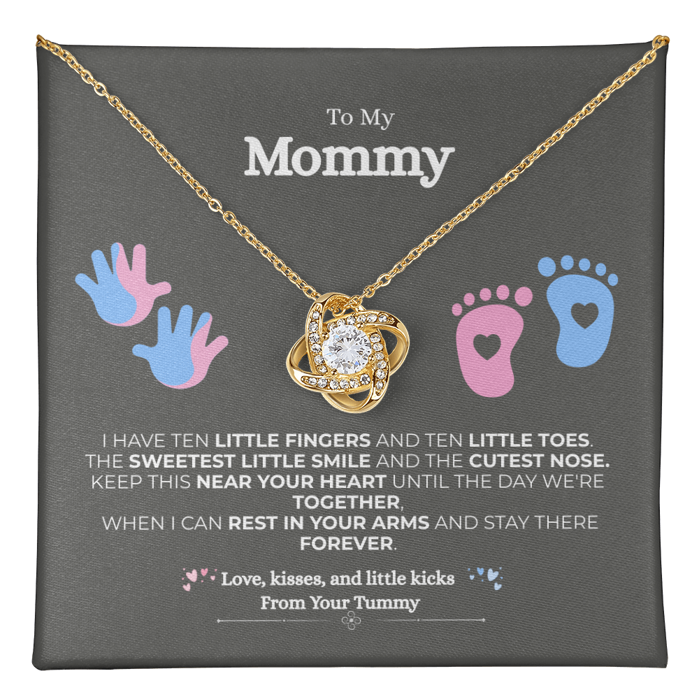 To My Mommy – Love, Kisses, Little Kicks – Love Knot Necklace | Perfect Mother’s Day, Baby Shower, Pregnancy Announcement Gif 🎁✨-New Mom Gift from Baby