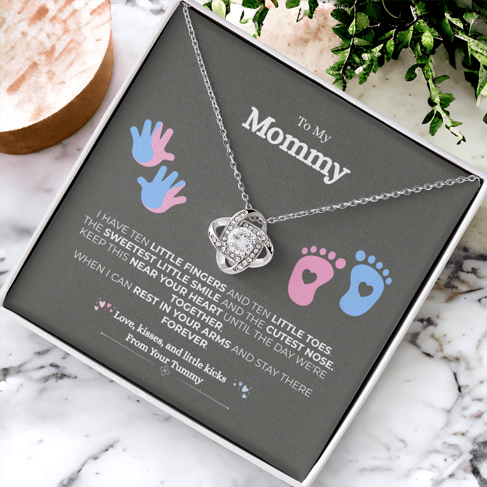 To My Mommy – Love, Kisses, Little Kicks – Love Knot Necklace | Perfect Mother’s Day, Baby Shower, Pregnancy Announcement Gif 🎁✨-New Mom Gift from Baby