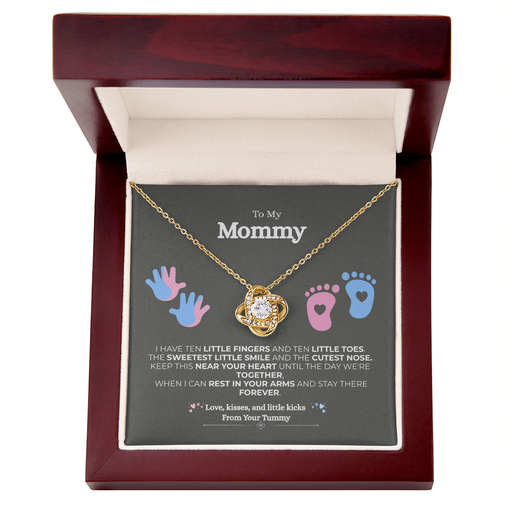 To My Mommy – Love, Kisses, Little Kicks – Love Knot Necklace | Perfect Mother’s Day, Baby Shower, Pregnancy Announcement Gif 🎁✨-New Mom Gift from Baby