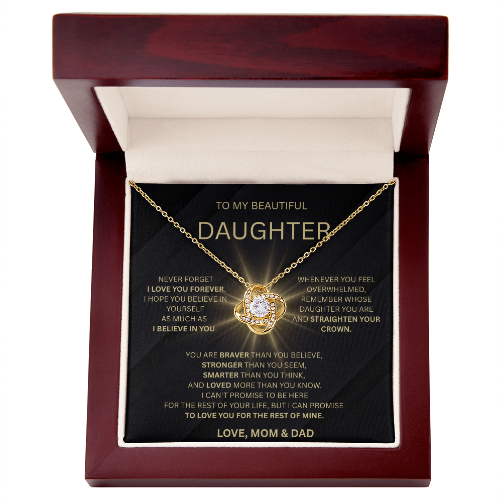 👑 To My Beautiful Daughter – Love, Mom & Dad | Love Knot Necklace