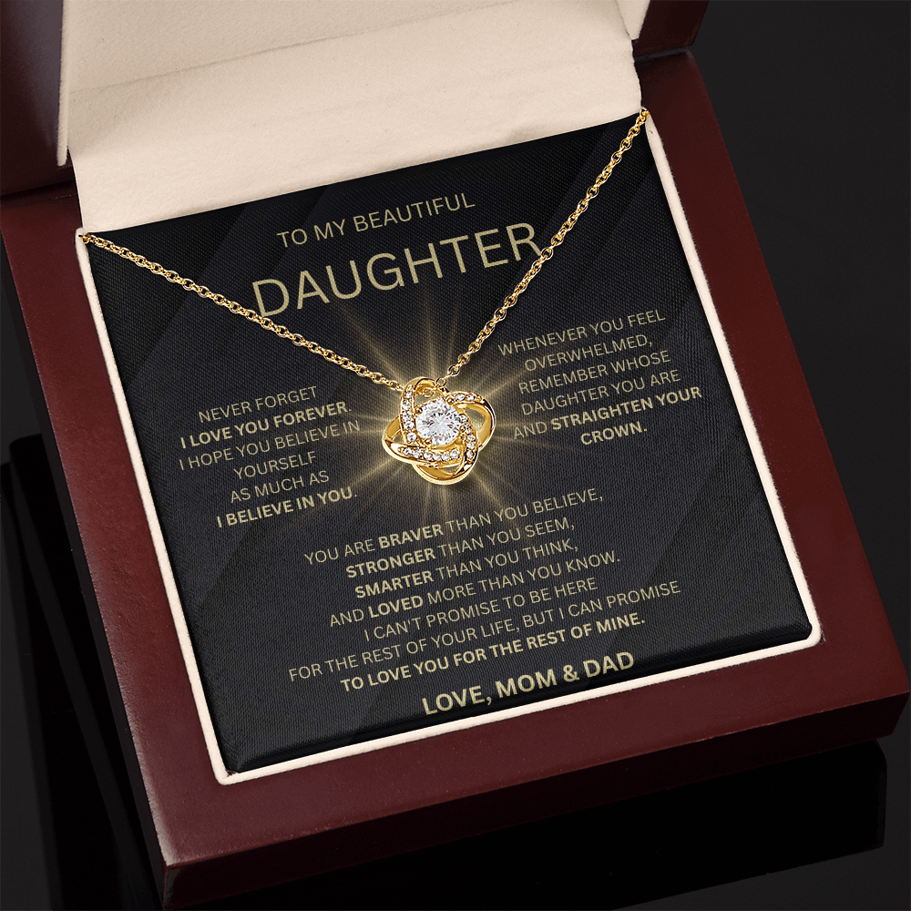👑 To My Beautiful Daughter – Love, Mom & Dad | Love Knot Necklace