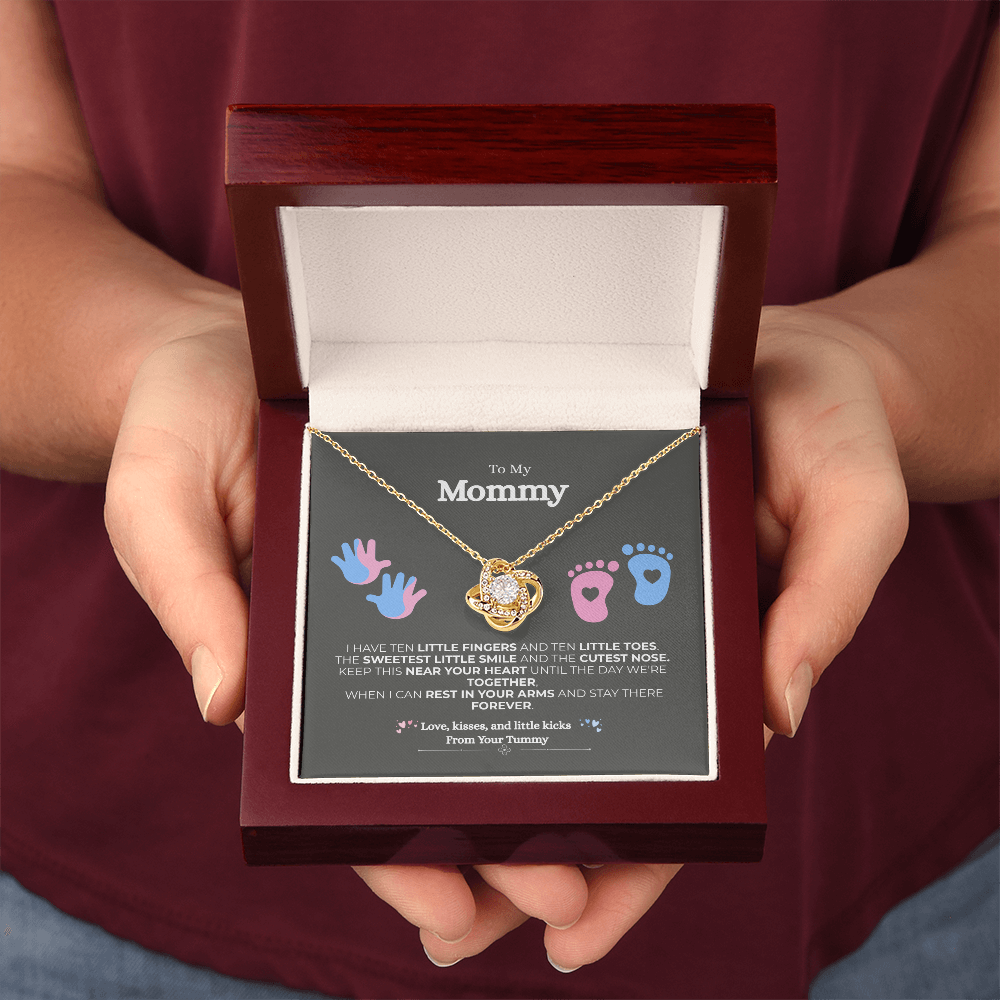 To My Mommy – Love, Kisses, Little Kicks – Love Knot Necklace | Perfect Mother’s Day, Baby Shower, Pregnancy Announcement Gif 🎁✨-New Mom Gift from Baby