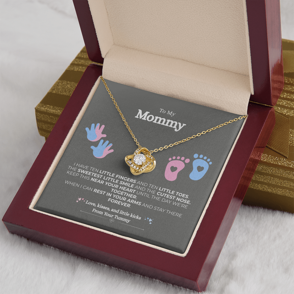 To My Mommy – Love, Kisses, Little Kicks – Love Knot Necklace | Perfect Mother’s Day, Baby Shower, Pregnancy Announcement Gif 🎁✨-New Mom Gift from Baby