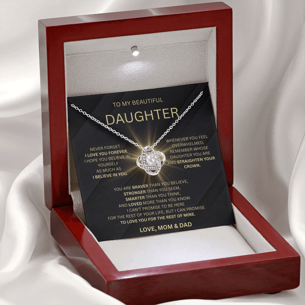 👑 To My Beautiful Daughter – Love, Mom & Dad | Love Knot Necklace