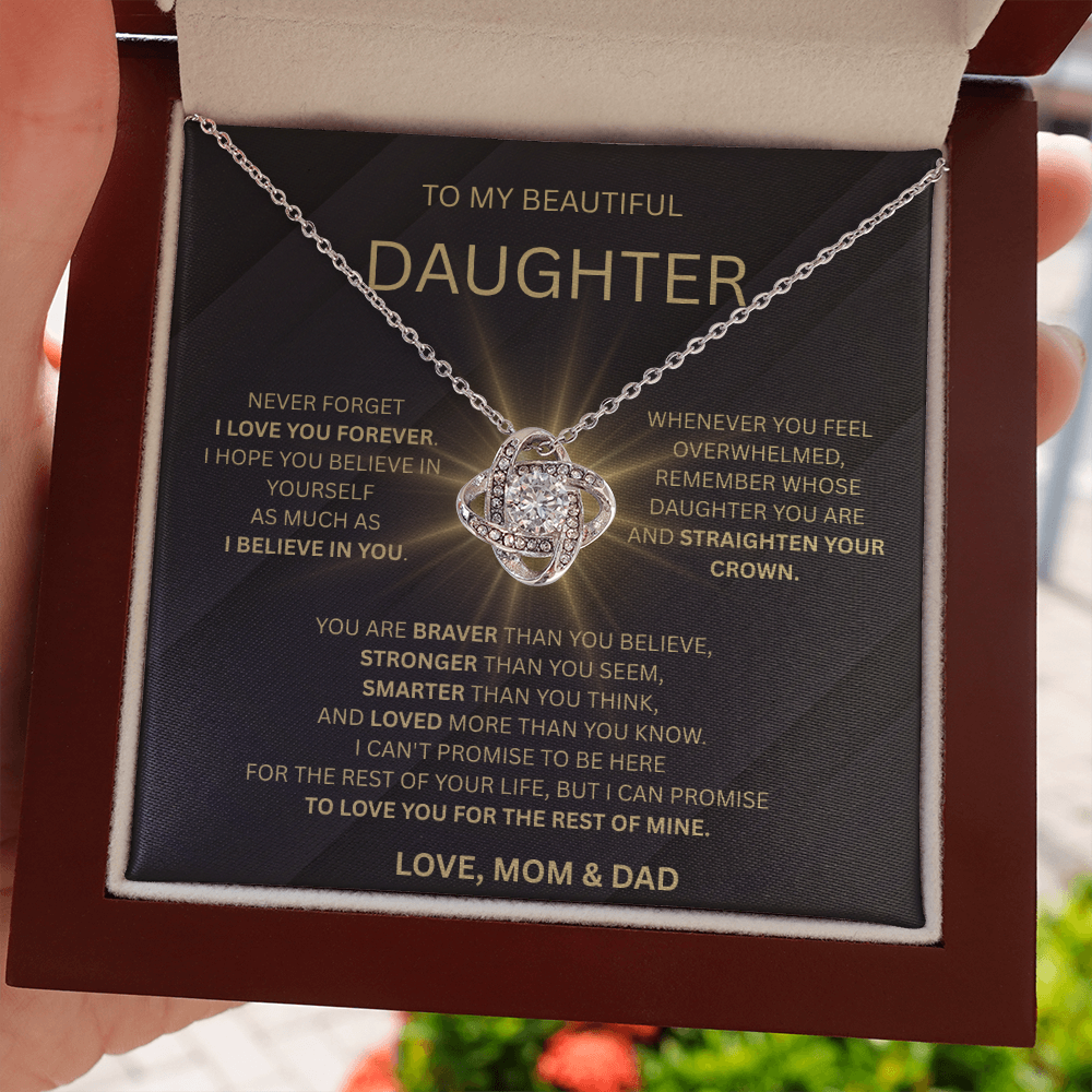 👑 To My Beautiful Daughter – Love, Mom & Dad | Love Knot Necklace