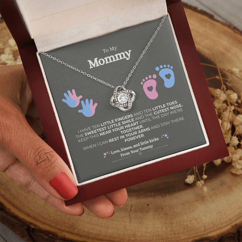 To My Mommy – Love, Kisses, Little Kicks – Love Knot Necklace | Perfect Mother’s Day, Baby Shower, Pregnancy Announcement Gif 🎁✨-New Mom Gift from Baby