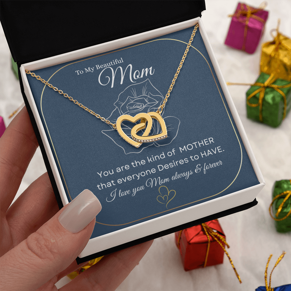I love you Mom always & forever💝 | Interlocking Hearts Necklace | Elegant Gift for Mom from Daughter or Son