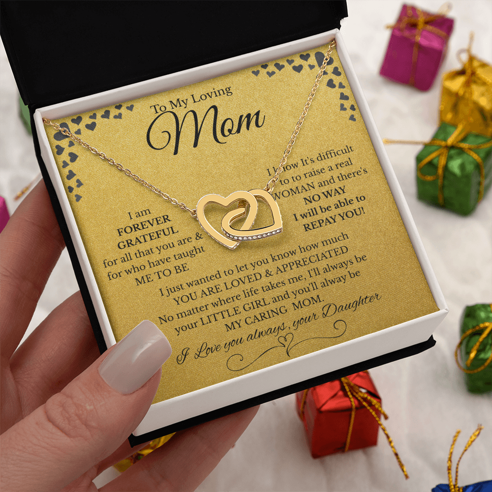 Interlocking Hearts Necklace – Gift from Daughter to Mom "YOU ARE LOVED & APPRECIATED" and Free LED Gift Box
