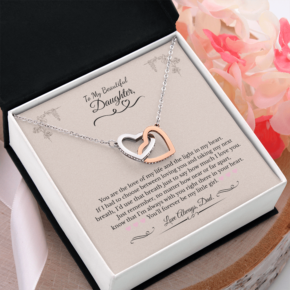 💖 To My Beautiful Daughter – Love, Dad | Interlocking Hearts Necklace