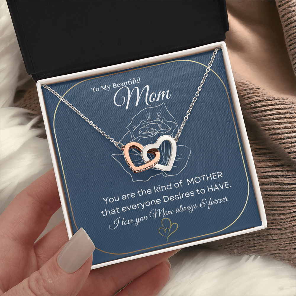 I love you Mom always & forever💝 | Interlocking Hearts Necklace | Elegant Gift for Mom from Daughter or Son