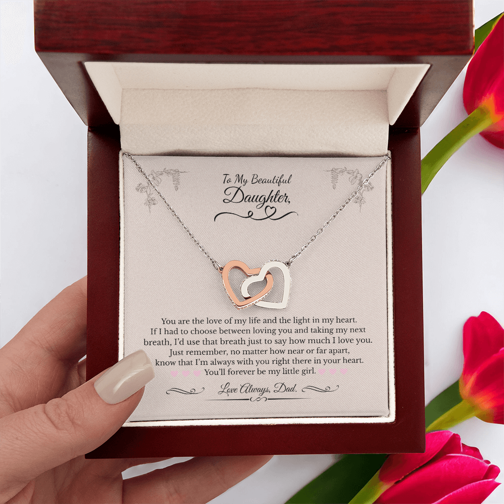 💖 To My Beautiful Daughter – Love, Dad | Interlocking Hearts Necklace