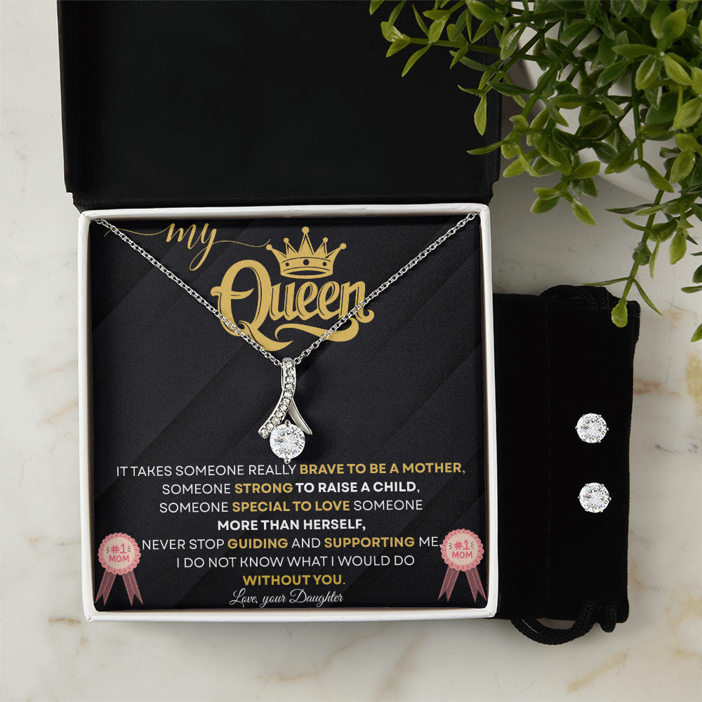 Alluring Beauty Necklace & Cubic Zirconia Earring Set – Gift for Your Queen Mom