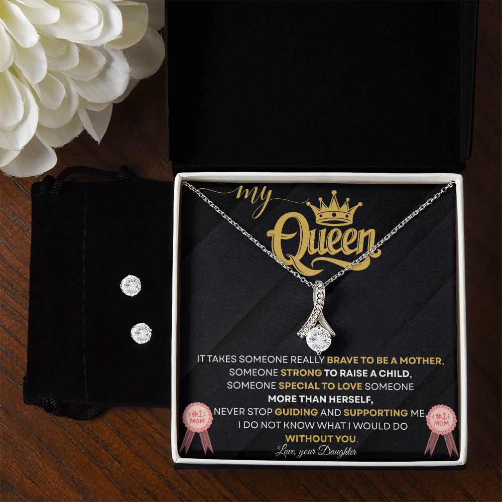 Alluring Beauty Necklace & Cubic Zirconia Earring Set – Gift for Your Queen Mom