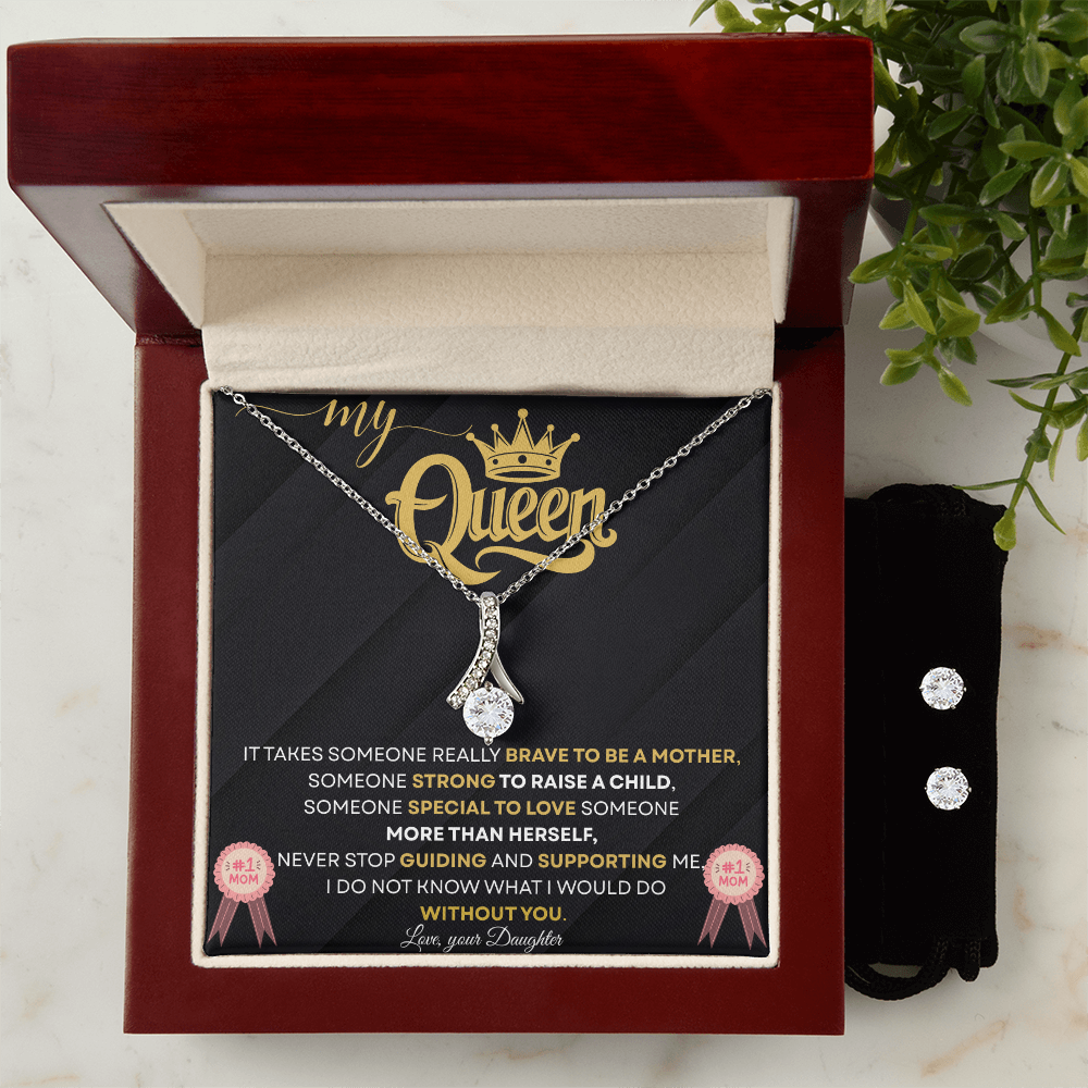 Alluring Beauty Necklace & Cubic Zirconia Earring Set – Gift for Your Queen Mom