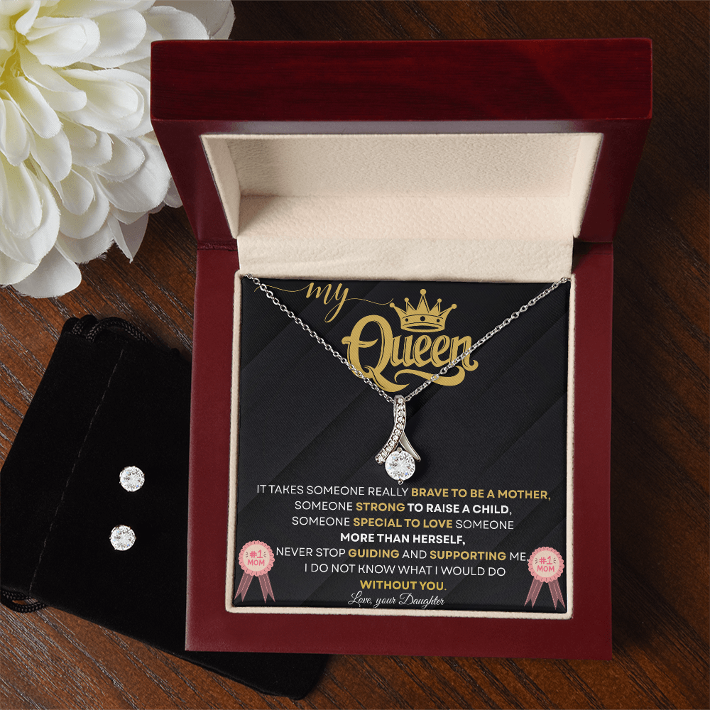 Alluring Beauty Necklace & Cubic Zirconia Earring Set – Gift for Your Queen Mom