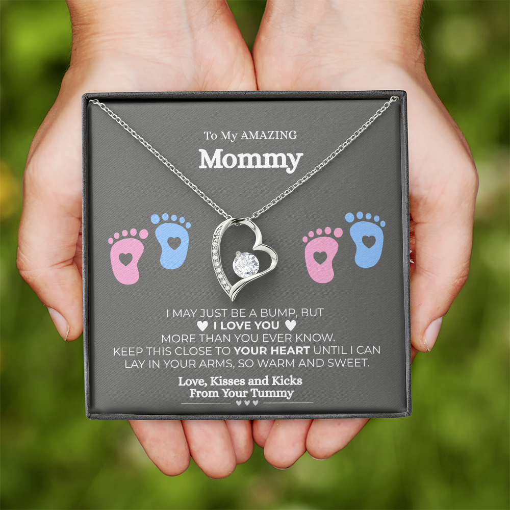 To My Amazing Mom-To-Be" Heart Necklace – 14K White or 18K Gold Finish+ FREE Gift Box