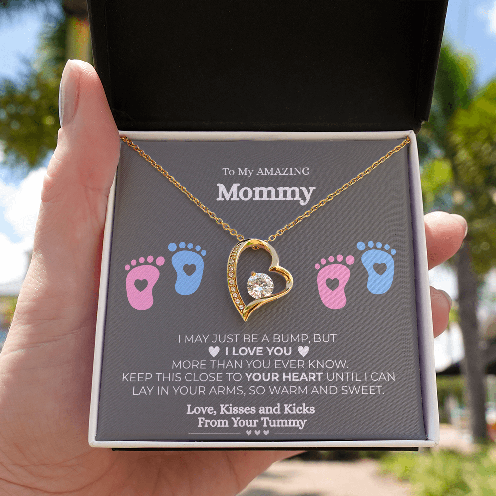 To My Amazing Mom-To-Be" Heart Necklace – 14K White or 18K Gold Finish+ FREE Gift Box
